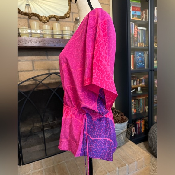 TRINA TURK Patterned Silk Blouse - Fuchsia, Hot Pink, Purple - Small - Picture 6 of 11